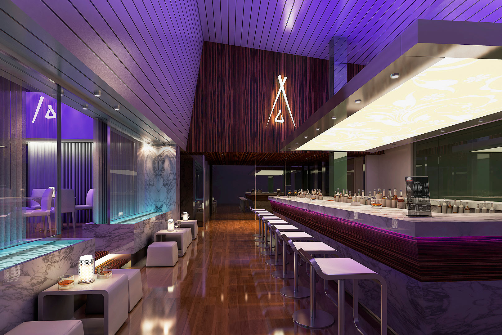 Bar resto Nikki Hotel - Render Interior Nocturno